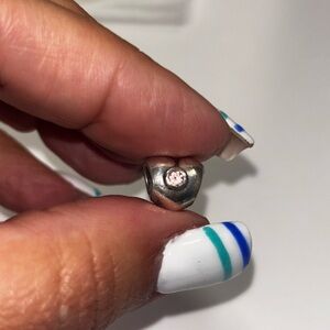Pandora Silver Heart Charm with Pink Gem